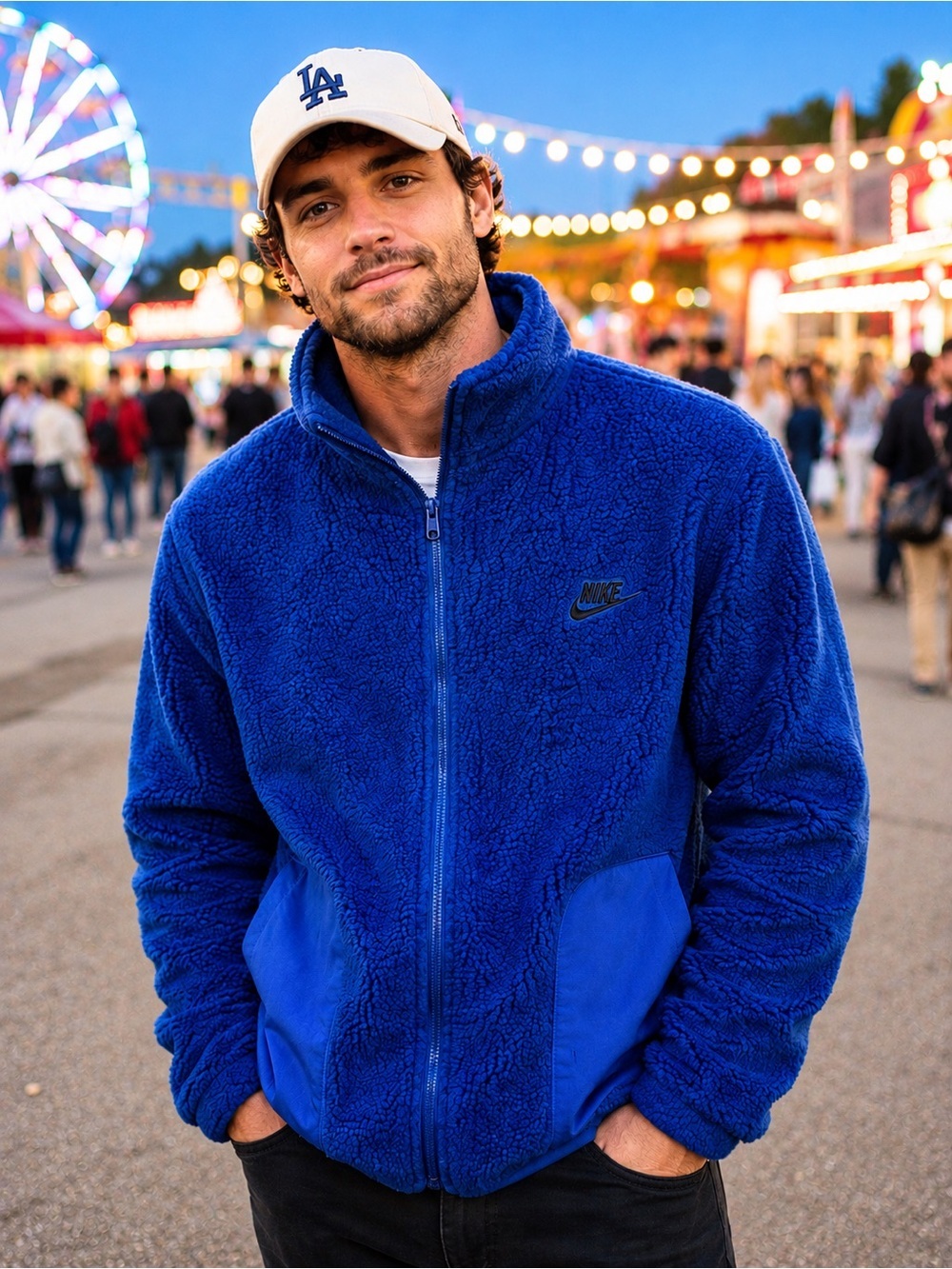 NWT Nike SZ M MEN’S navy blue sherpa full zip jacket w/2 zip up front pockets